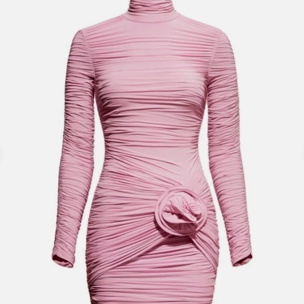 Magda Butrym H&M ROSE APPLIQUE HIGH NECK DRESS PINK